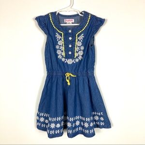Flapdoodles Girl's Denim Dress w/ Yellow Details and Embroidered Flowers Size 6X